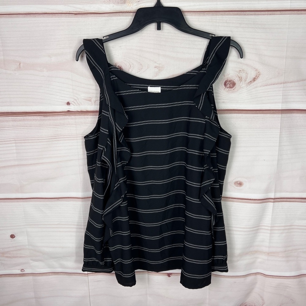 Chicos Top Women 1 M Black Stripe Blouse Cold Shoulder Ruffles Long Sleeve Woven